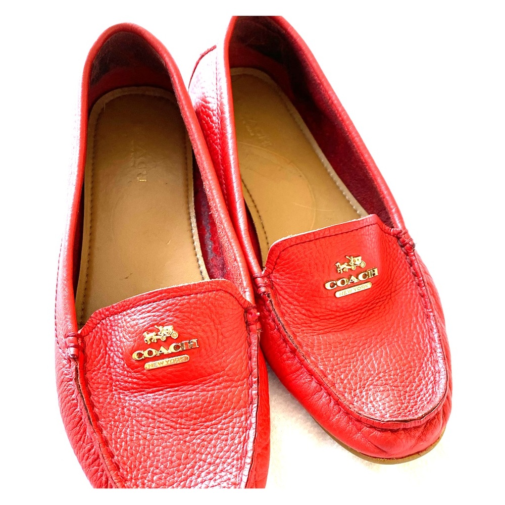 Red Leather Coach Marley Driving Loafers
